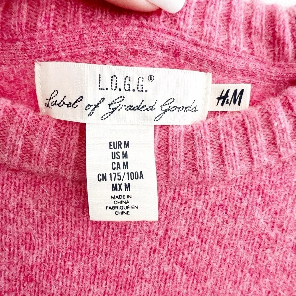 H&M Pink Sweater Medium Crew Neck Long Sleeve Ribbed Hem bubble pink NWOT - Picture 5 of 10